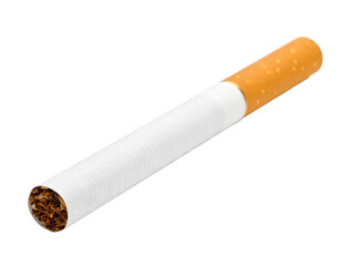 Single unlit cigarette, white background.