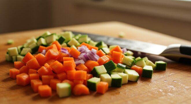 Chopped Vegetables Carrots, Zucchini, and Red Onion - Perfect for Cooking