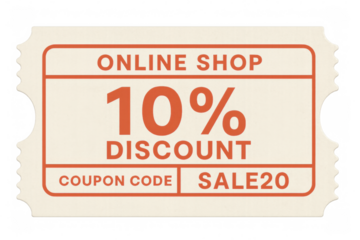 Percent discount coupon floating over transparent surface, displaying promotional code for digital marketing campaign