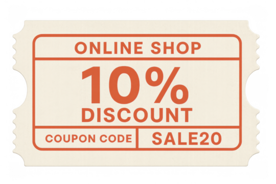 Percent discount coupon floating over transparent surface, displaying promotional code for digital marketing campaign