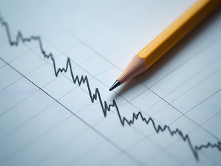 Navigating Market Downturns A Close Up View of a Pencil Tracing a Declining Graph Line on Grid Paper Illustrating Economic Challenges and the Importance of Strategic Financial Planning