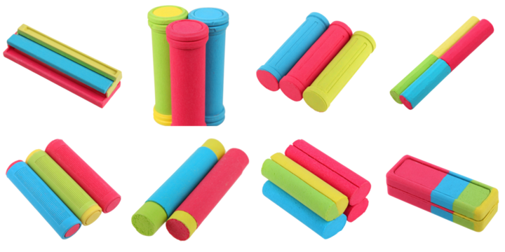 Set of chalk holders practical on white background, teacher accessory