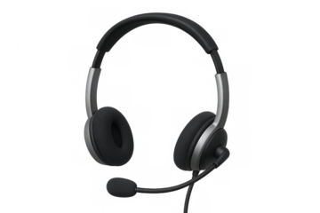 Professional headset with integrated microphone, perfect for online communication and customer service, isolated on transparent background