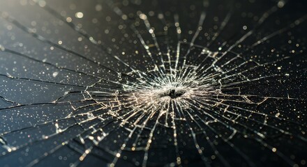 Detailed close-up of a smartphone screen with multiple cracks