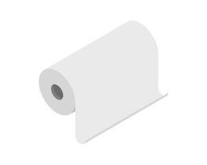 Clean, minimalist isometric illustration of a paper towel roll.  Perfect for websites, apps, or presentations needing a simple, fresh design. Represents cleanliness, hygiene, and resourcefulness.