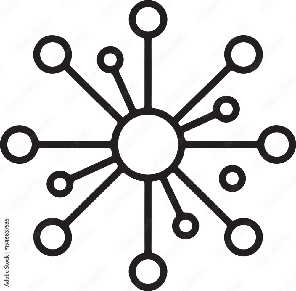 Poster network connection symbolizing connectivity and interlinking data nodes with a central hub in a mode