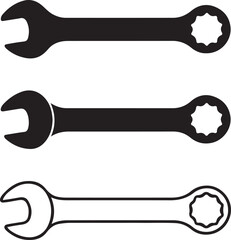 Three Wrenches Depicted with Variations in Style a Comparison of Filled and Outlined Designs for Mechanics and Engineering