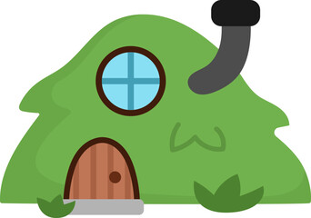 Vector little dwarf house shaped as green hill with chimney. Tiny gnome home clipart. Fantasy forest or woodland cottage illustration. Magic fairytale dwelling icon isolated on white background