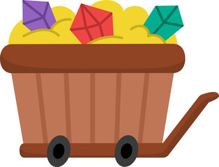 Vector treasure sack icon. Bag with gold, diamonds, gemstones, ruby, emerald. Magic or fairytale pouch with precious stones isolated on white background