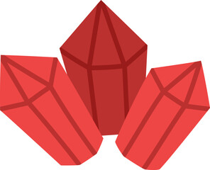 Vector flat style red crystals. Dwarf or gnome treasures concept. Ruby gemstone icon. Magic or fairytale precious stone isolated on white background