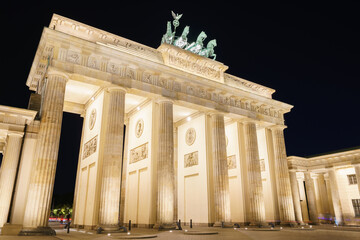 The Brandenburg Gate in Berlin at night. Germany