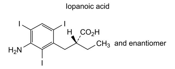 Chemical structure of iopanoic acid, drug substance