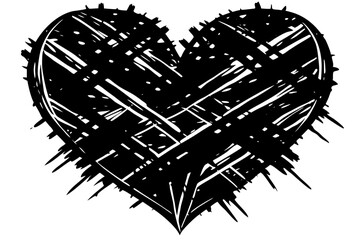 Naklejka premium A vector illustration of a grunge heart with a textured, black silhouette design, symbolizing love in a unique artistic shape