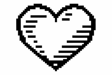 Obraz premium Clicking on the heart icon, a pixelated arrow pointer, a symbol of internet love and technology, is a web design business illustration of a hand pointing to a 3D heart