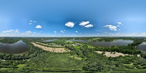 360-Grad-Drohnenpanorama über den Krickenbecker Seen, Schloss Krickenbeck, Schroliksee und den...