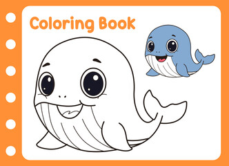 coloring book for kids. cute little  whale