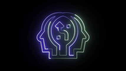 Glowing neon line strategic consulting icon with gear and lightbulb animation. Business strategy animation HD video isolated on black background.

