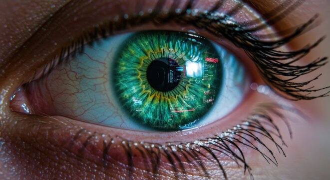 Stunning Close-up of a Vibrant Green Eye Detailed Iris Texture and Lash Detail