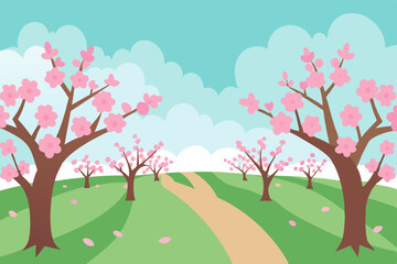 Obraz premium Pink cherry blossom tree in spring, a beautiful symbol of nature's seasonal bloom