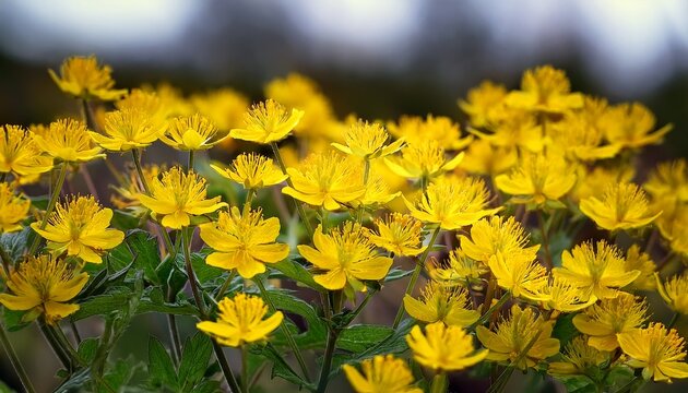 turkish wartycabbage bunias orientalis yellow flowers closeup selective focus