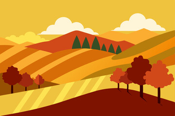 Naklejka premium hillside vineyard in fall with warm golden color