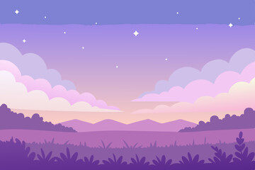 A breathtaking night landscape unfolds with majestic mountains reaching towards a dark sky, illuminated by the ethereal glow of the moon and twinkling stars, amidst a serene winter scene