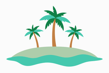 Fototapeta premium A beautiful tropical island paradise with palm trees on a sandy beach, surrounded by the clear blue sea under a summer sky
