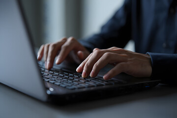 Typing on Laptop Keyboard Close Up of Hands Working on Computer for Productivity and Efficiency in Digital Communication and Online Business Tasks
