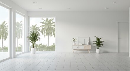 Naklejka premium Serene bright white tropical living room
