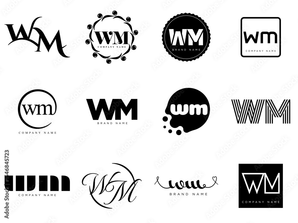Fototapete wm logo company template. letter w and m logotype. set different classic serif lettering and modern 
