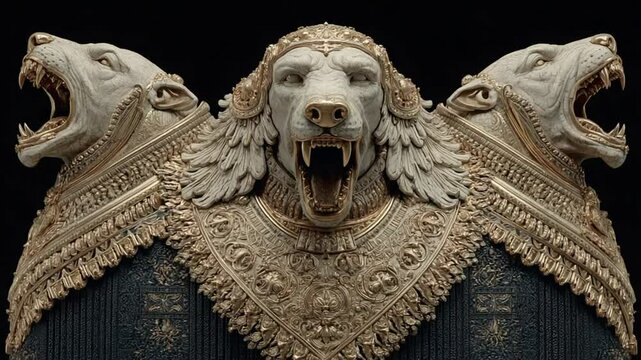 Ancient Cerberus, Guardian of Hades: Detailed Sculpture of Three-Headed Dog in Gold