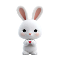 Cute cartoon bunny with heart-shaped nose, isolated on transparent background