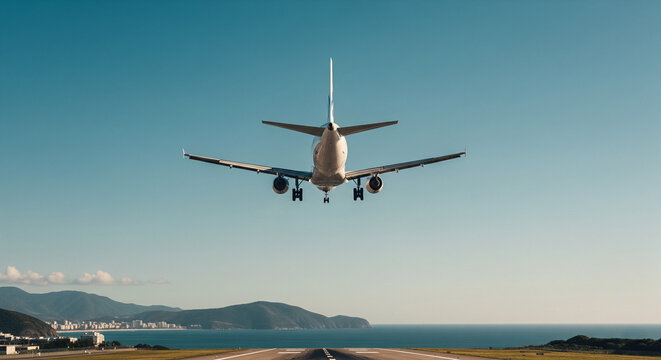 Avi&atilde;o Pousando no Aeroporto