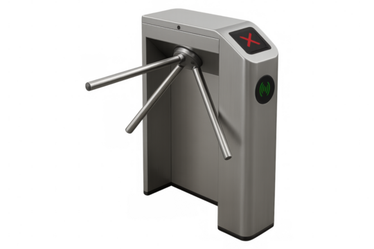 Modern tripod turnstile access control showing red cross on transparent background