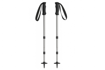 Trekking poles with black handles on transparent background