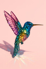 Obraz premium Prismatic hummingbird: A vibrant, iridescent display of color, faceted form, and graceful design. A stunning piece of decorative art.
