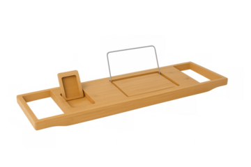 Wooden bathtub caddy tray with transparent background