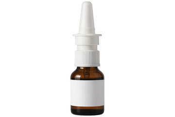 Blank-labeled brown nasal spray bottle standing isolated, showcasing minimalist medical packaging design
