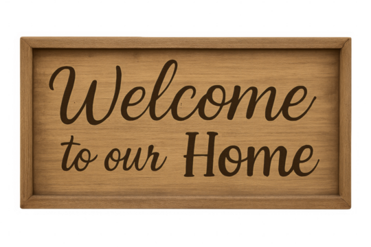 Wooden welcome sign on transparent background for warm greetings