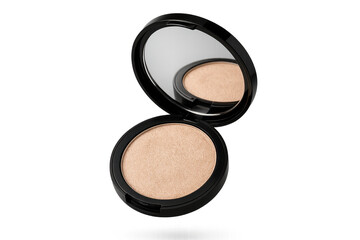 Open compact powder case with mirror isolated on transparent background stock