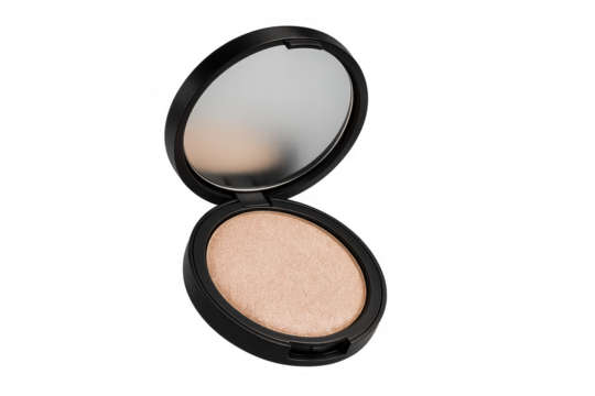 Elegant face highlighter makeup compact on transparent background, isolated