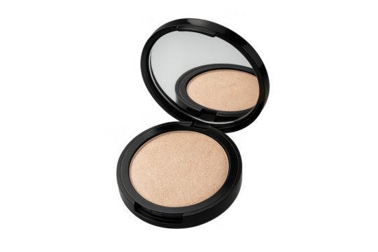 Highlighter powder in a black compact isolated on a transparent background, make up