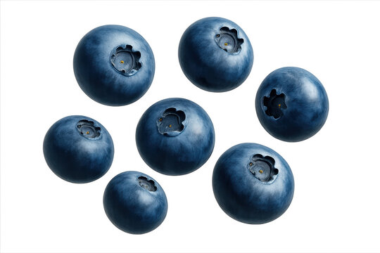 A group of blueberries isolated on a transparent background, close-up view
