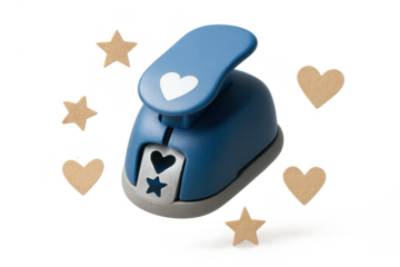 Blue paper punch and paper shapes isolated on a transparent background studio shot