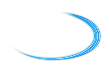 Curved blue light trail effect isolated on black background for graphic design