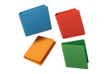 Colorful office folders isolated on transparent background, blue, green, red