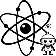 Cute astronaut robot with atom model illustration