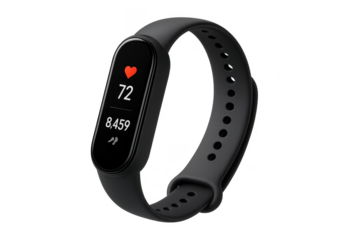 Smartwatch on transparent background, isolated fitness tracker showing data