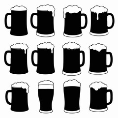 Beer mug collection silhouette set