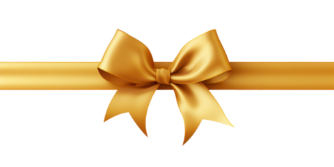 gold christmas ribbon bow wrap isolated on white or transparent png